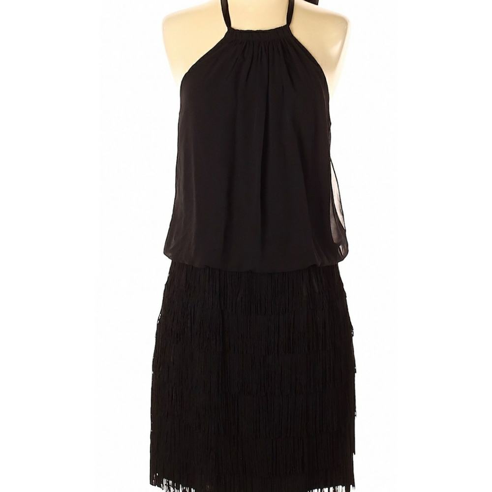 NWOT Aidan Black Neck Tie Dress w/Fringe